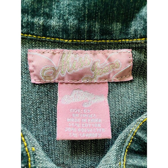 Miss Jeans Girls Embroidered Blue Denim Dress Silver Buttons Colorful Pockets 6X - Picture 2 of 10